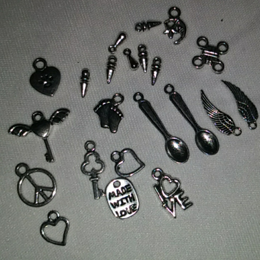 20 Misc Charms charm bracelet, Love Heart Peace